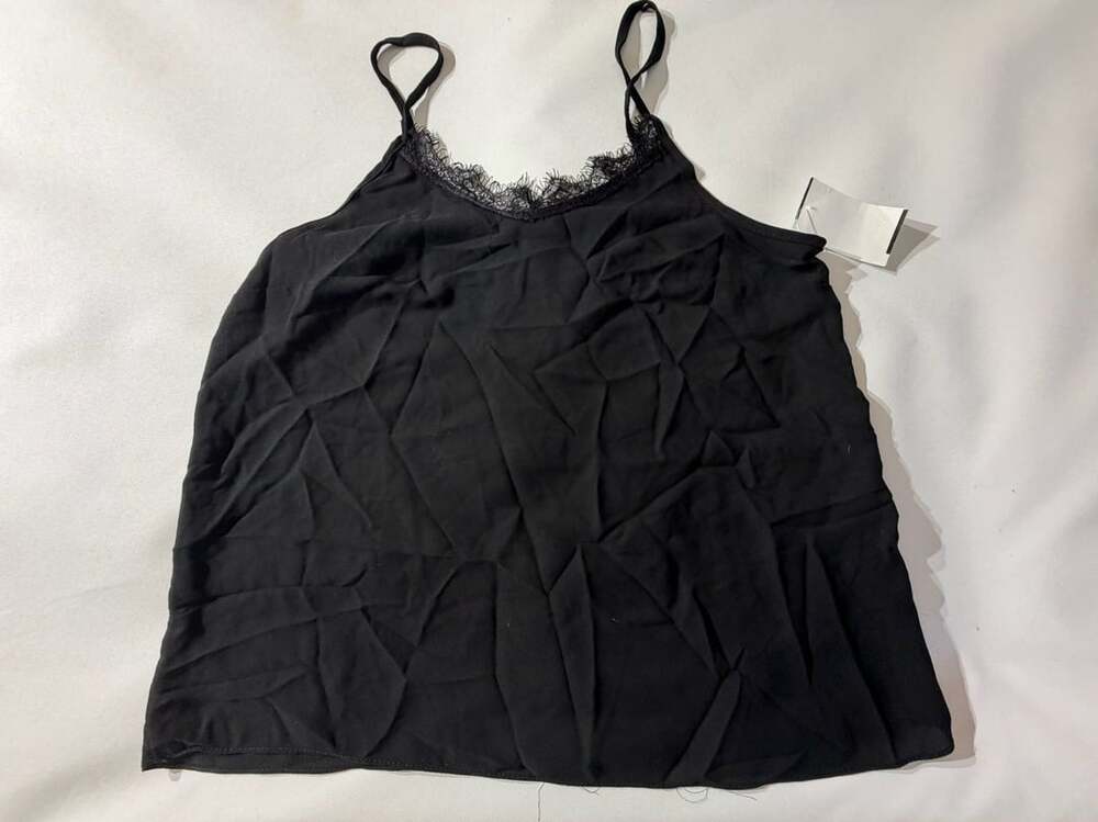 Black Lace Trim Cami Tank Top Spaghetti Strap Layering V Neck Blouse Womens